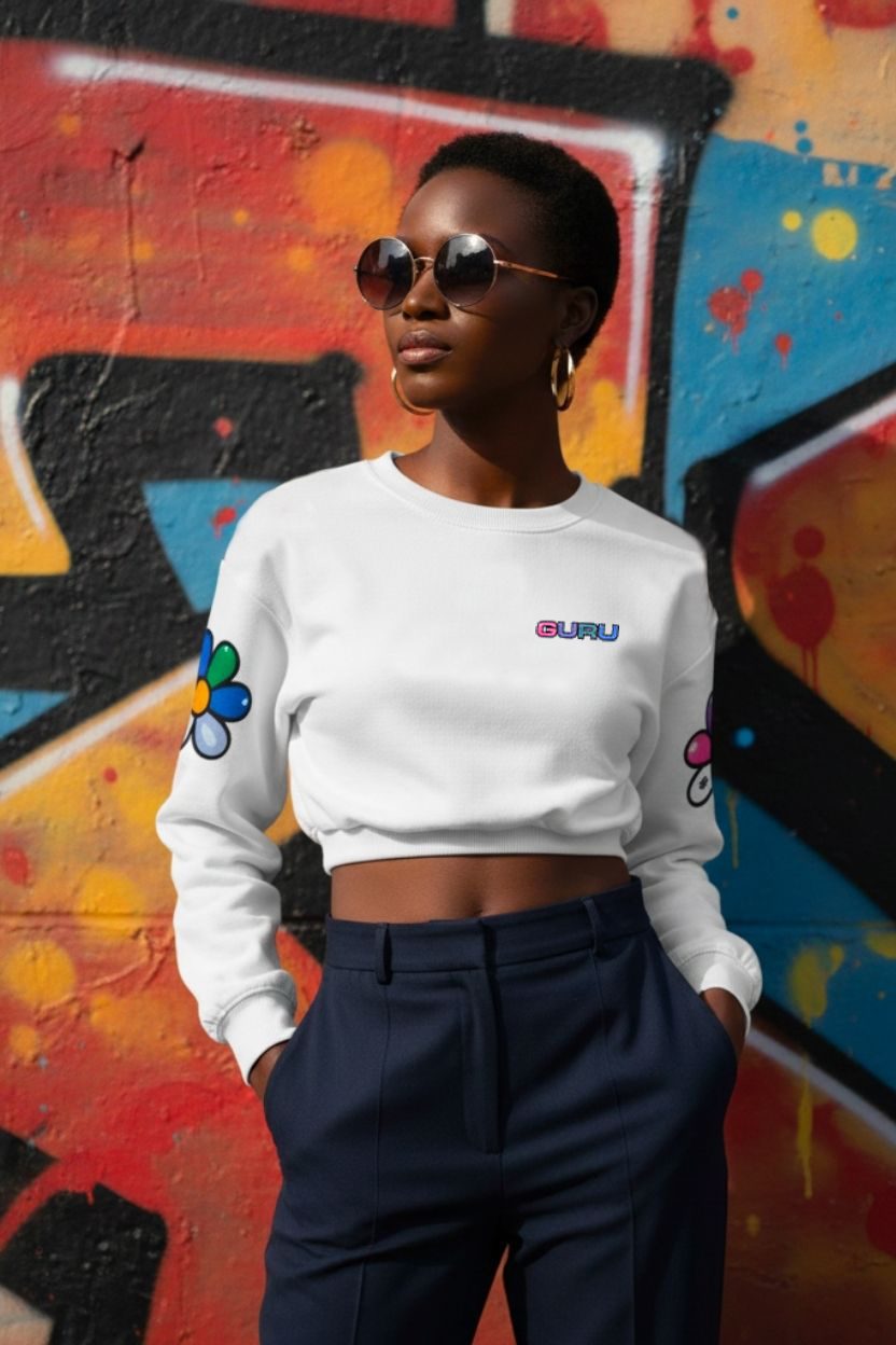 Felpa Donna GURU Cropped Flower Sleeve Graphic STYLE 23