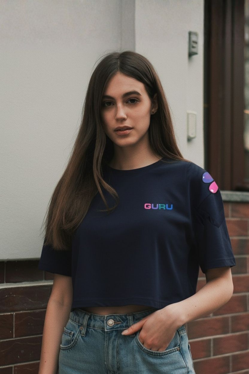 T-Shirt Donna GURU Flower Sleeve Graphic Cropped STYLE 17