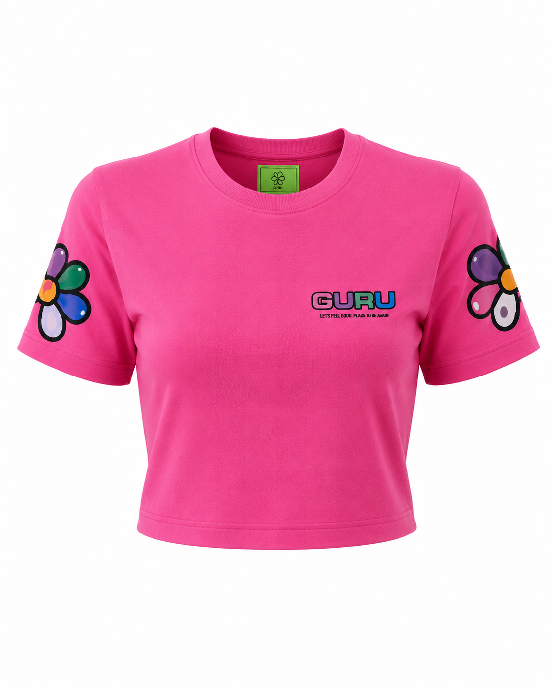T-Shirt Donna GURU Flower Sleeve Graphic Cropped STYLE 17