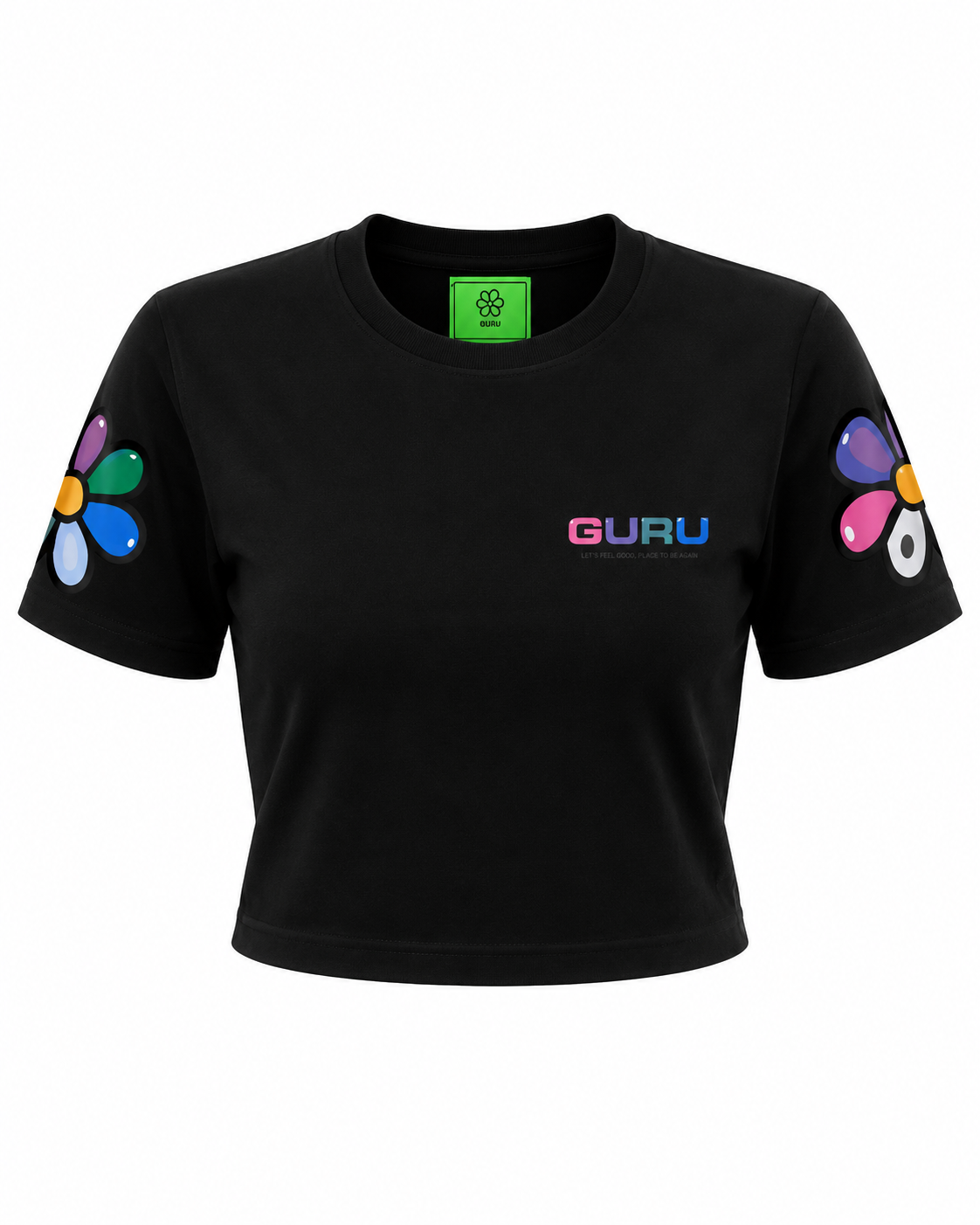 T-Shirt Donna GURU Flower Sleeve Graphic Cropped STYLE 17