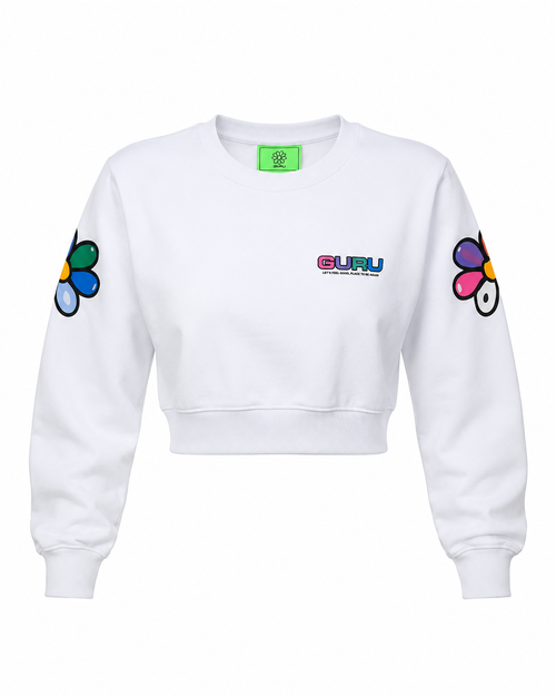 Load image 1 in gallery view. Felpa Donna GURU Cropped Flower Sleeve Graphic STYLE 23