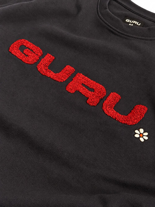 Load image 1 in gallery view. Dettaglio ricamo logo GURU e fiore – felpa uomo G/NEUF blu