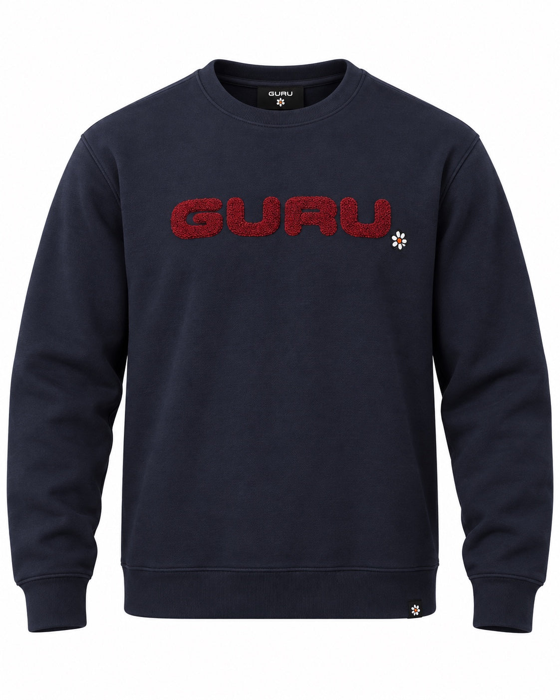 Felpa girocollo uomo G/NEUF garzata Blu con logo GURU ricamato – fronte