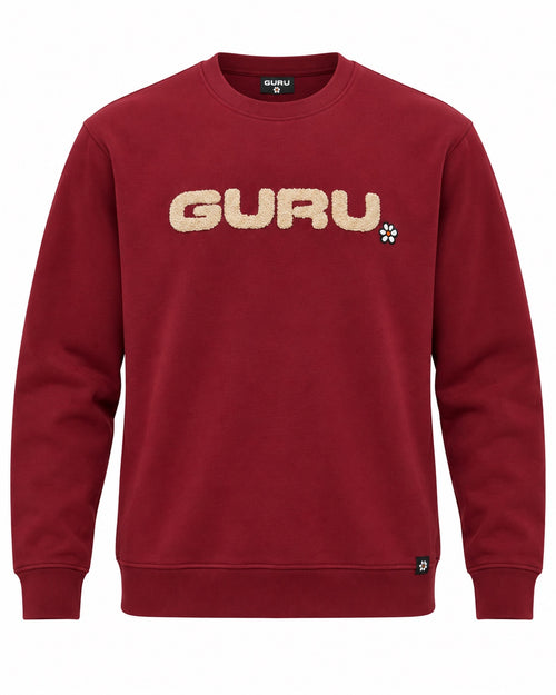 Load image 1 in gallery view. Felpa girocollo uomo G/NEUF garzata Bordeaux con logo GURU ricamato – fronte