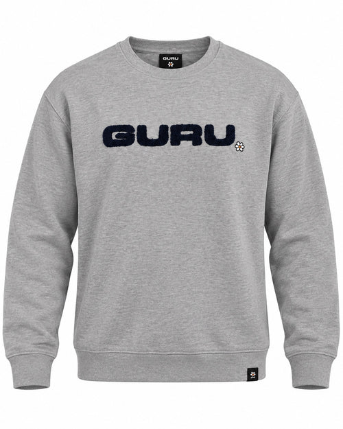 Load image 1 in gallery view. Felpa girocollo uomo G/NEUF garzata Grigio con logo GURU ricamato – fronte