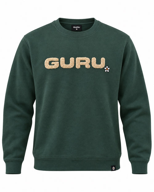 Load image 1 in gallery view. Felpa girocollo uomo G/NEUF garzata Verde con logo GURU ricamato – fronte