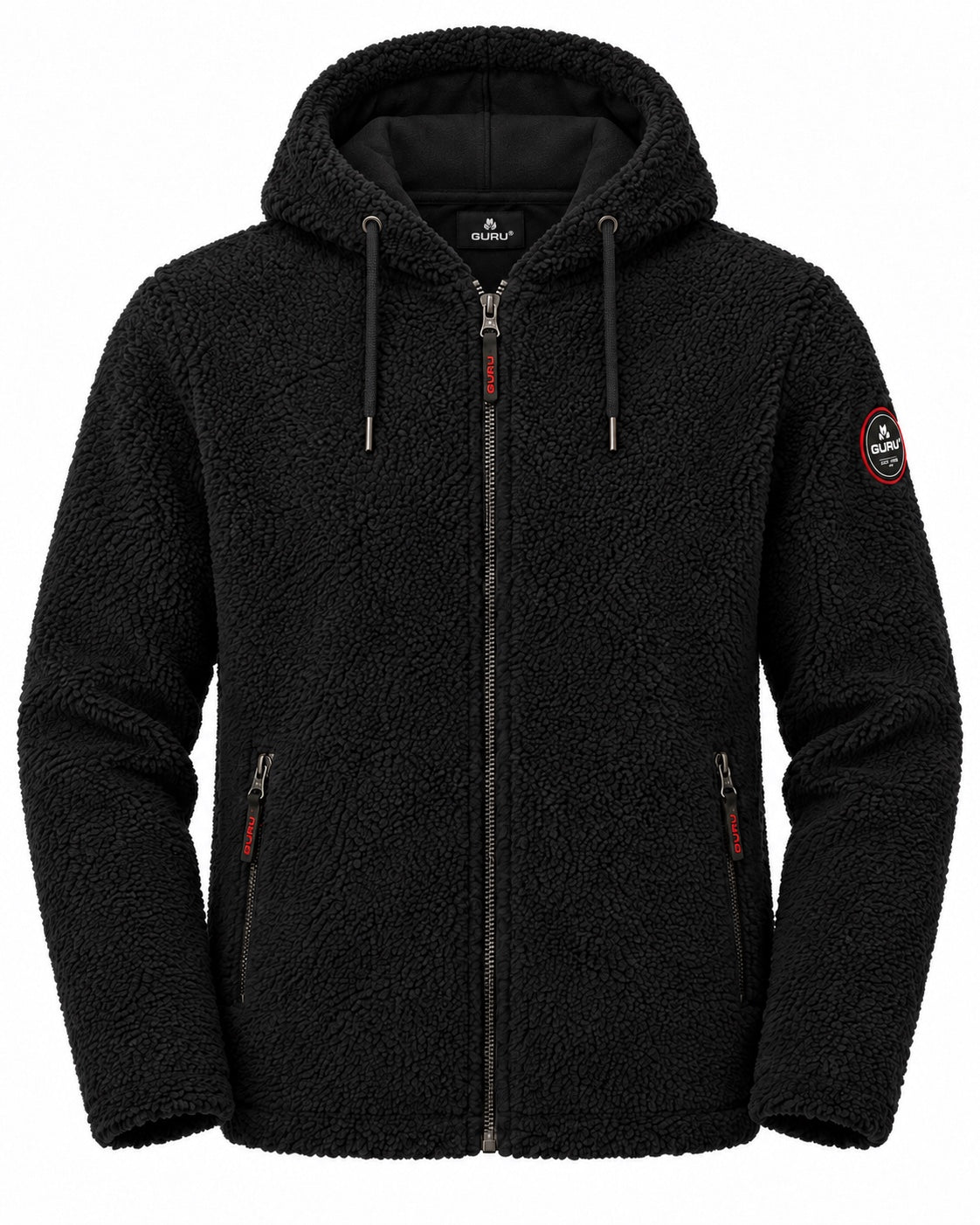 Giacca teddy uomo GURU GU1045 nera con cappuccio – fronte