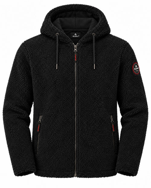Carica immagine 1 in visualizzazione galleria. Giacca teddy uomo GURU GU1045 nera con cappuccio – fronte