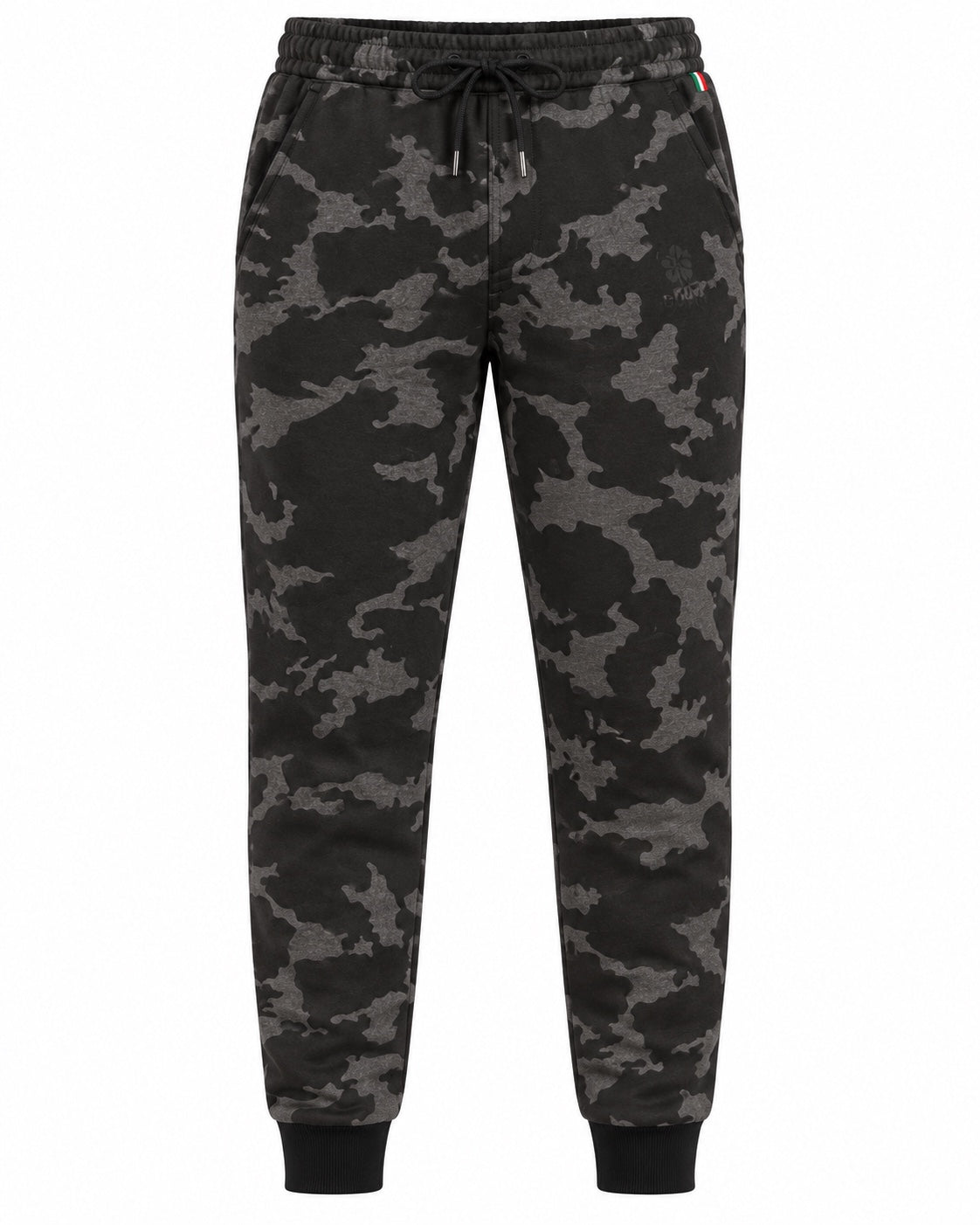 Pantalone uomo GURU 1123 in cotone garzato, nero mimetico: vista frontale