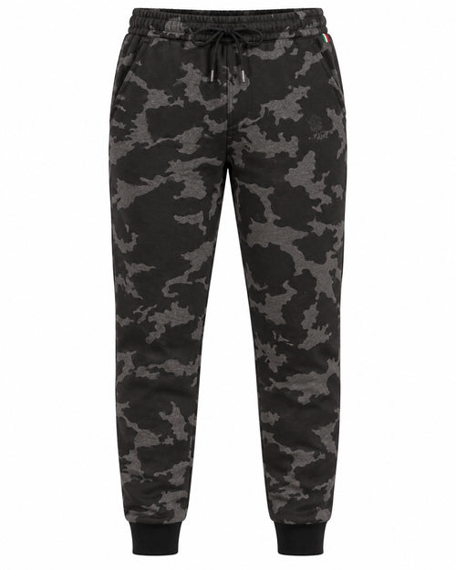 Carica immagine 1 in visualizzazione galleria. Pantalone uomo GURU 1123 in cotone garzato, nero mimetico: vista frontale