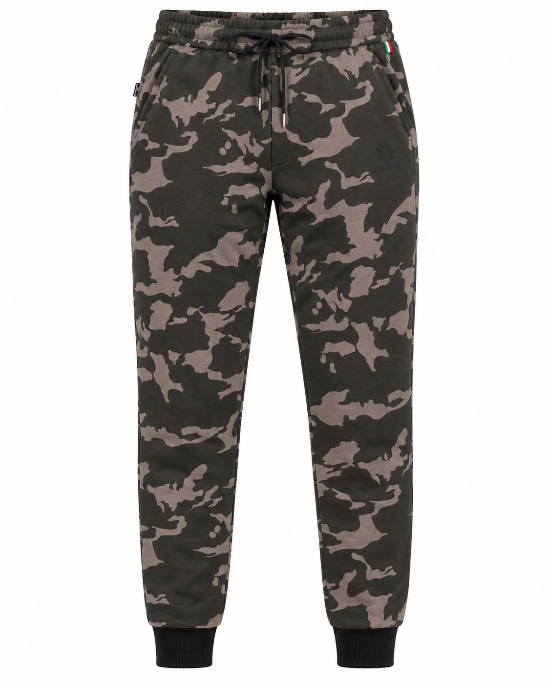 Pantalone uomo GURU 1123 in cotone garzato, verde militare mimetico: vista frontale