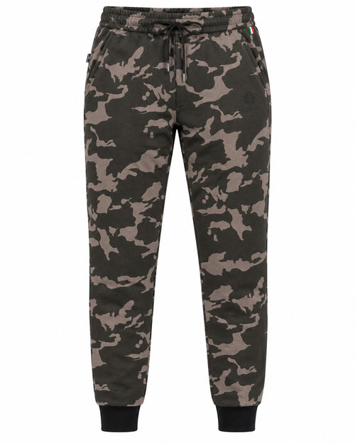 Carica immagine 1 in visualizzazione galleria. Pantalone uomo GURU 1123 in cotone garzato, verde militare mimetico: vista frontale