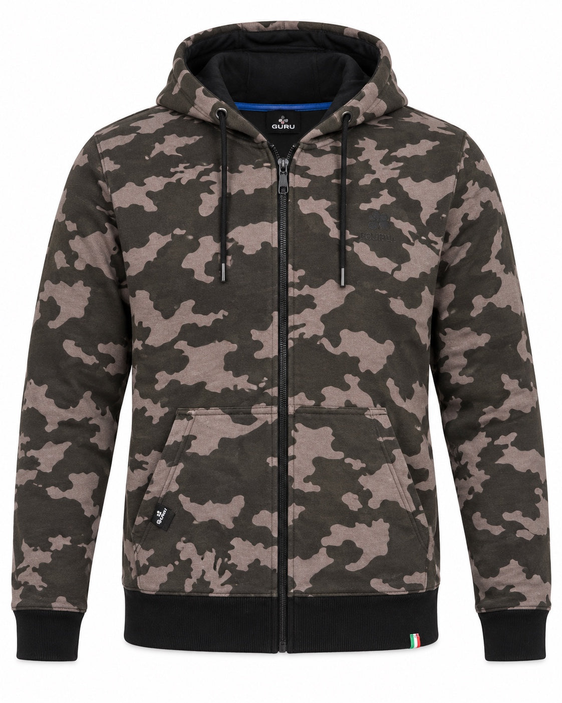 Felpa uomo GURU 1122 full zip mimetica verde militare - fronte