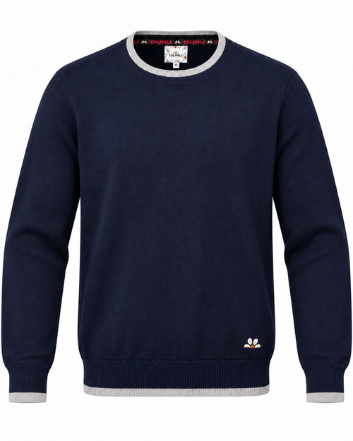 Carica immagine 1 in visualizzazione galleria. Maglioncino uomo GURU con scollo tondo Blu navy: vista frontale