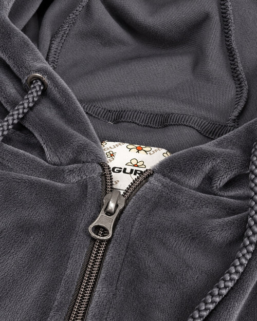 Load image 1 in gallery view. Felpa donna GURU T62G1 05053 antracite – dettaglio cappuccio, coulisse e zip