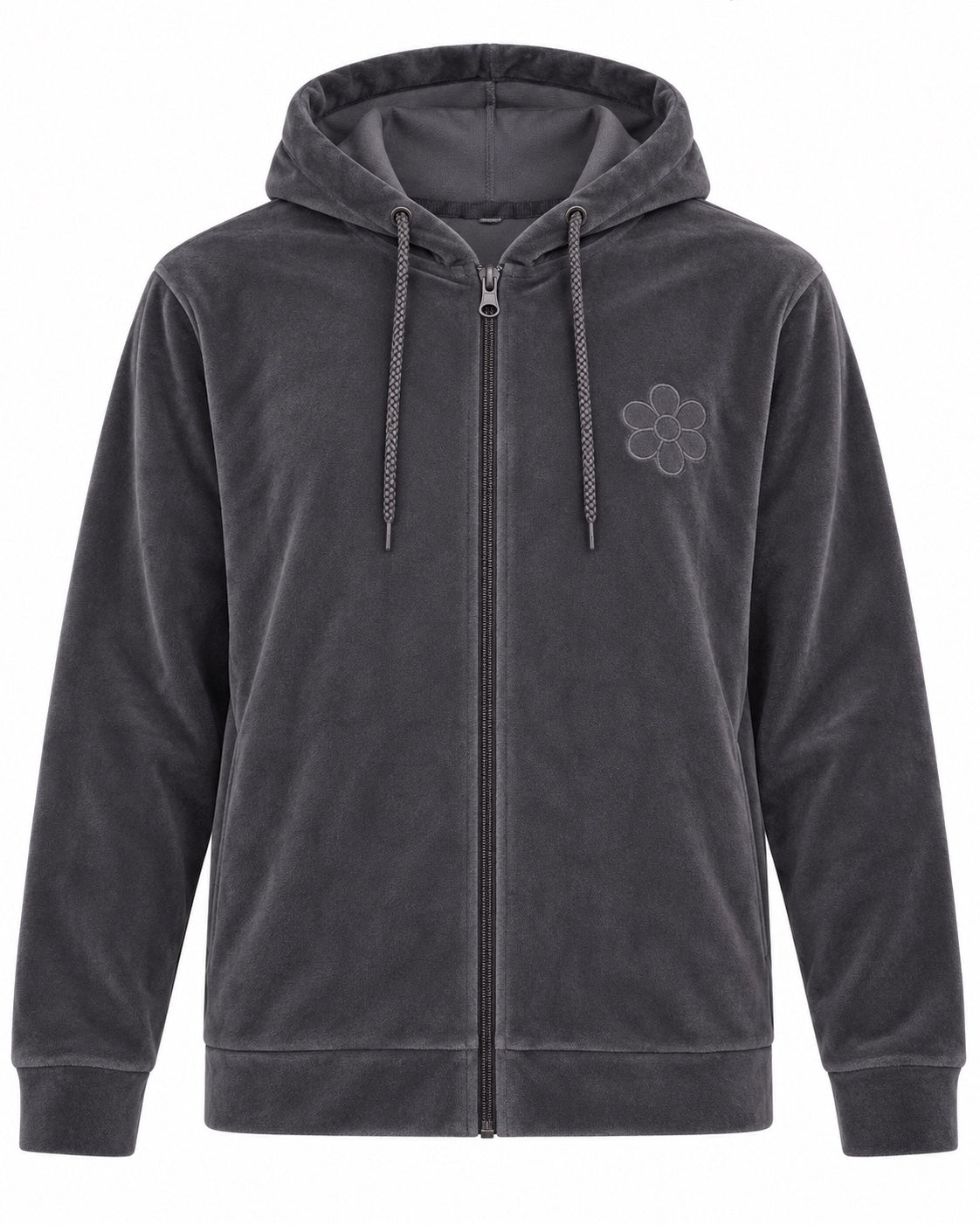 Felpa donna GURU T62G1 05053 in velluto grigio antracite con cappuccio e zip – vista frontale