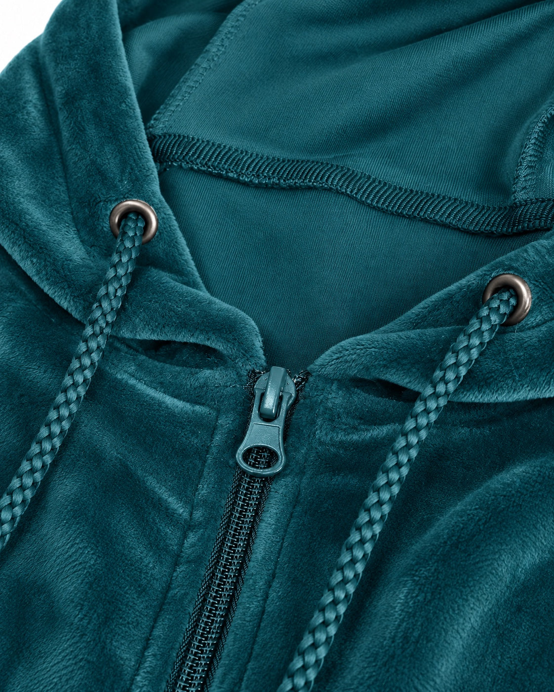Felpa donna GURU T62G1 05053 verde ottanio – dettaglio cappuccio, coulisse e zip