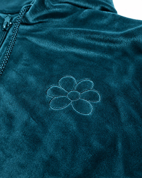 Load image 1 in gallery view. Felpa donna GURU T62G1 05053 verde ottanio – dettaglio logo a fiore ricamato