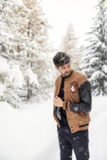 College uomo in felpa con maniche in ecopelle