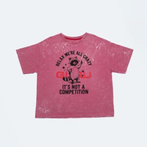 Summer Bloom Crop T-shirt Raccoon "Relax, we're all crazy.."
