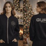 Women's zippered sweatshirt with rhinestone logo